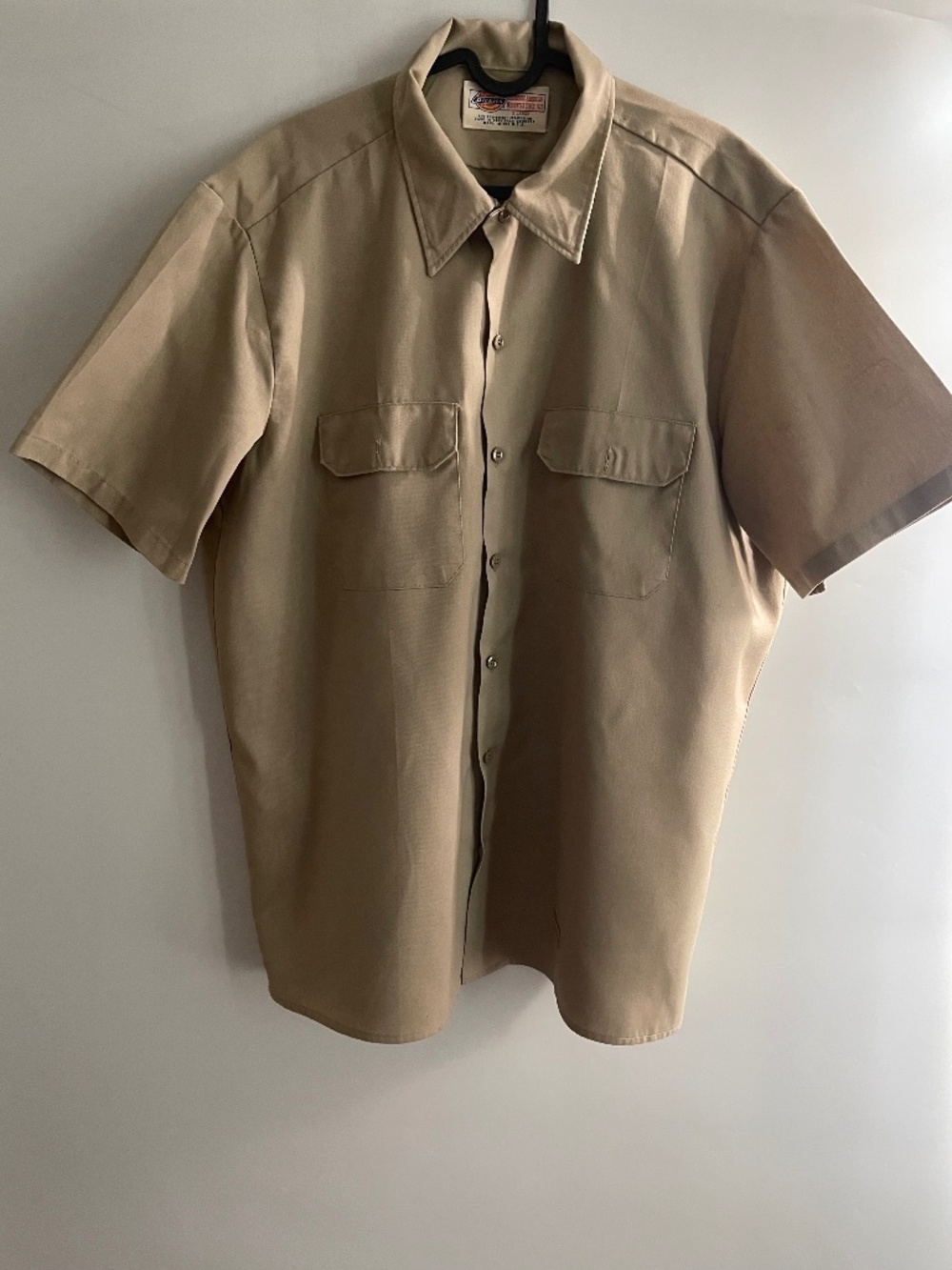Vintage Dickies USA Made Work Shirt XL Beige Khaki Short Sleeve Button Up